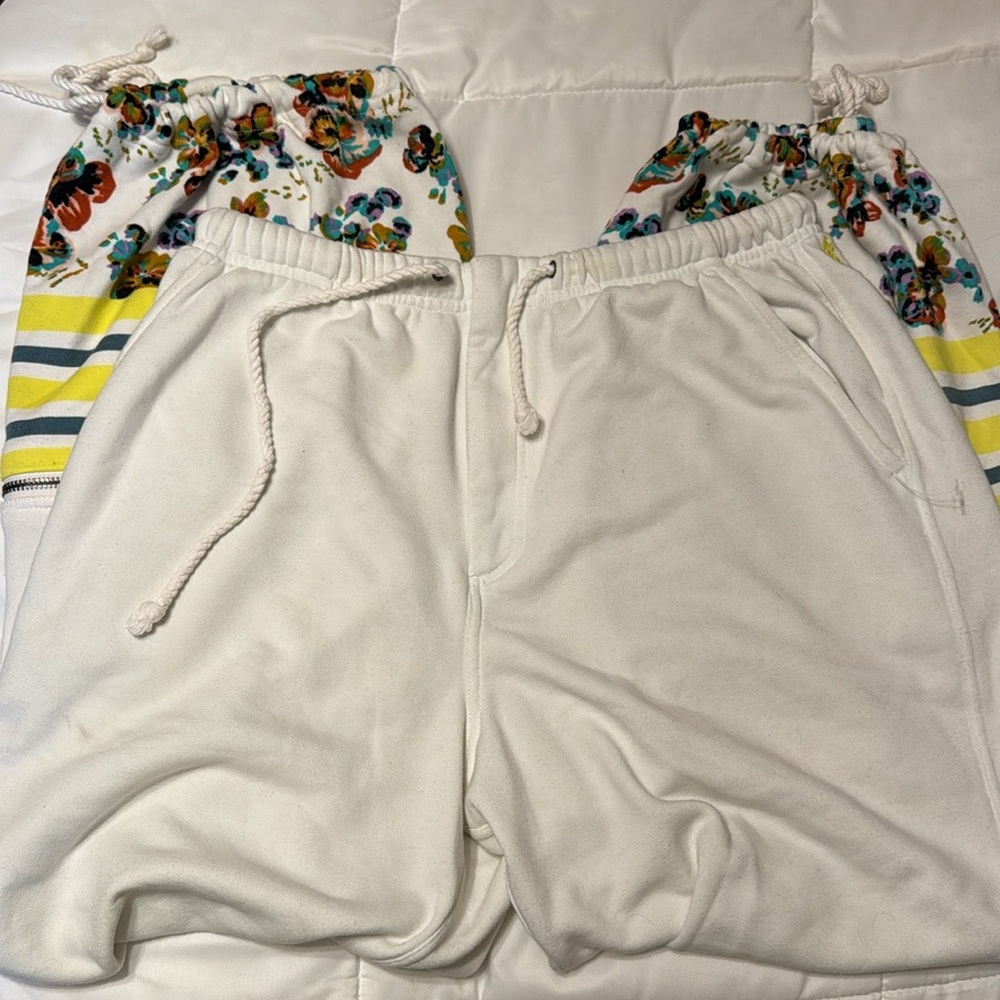 Free people white sweatpants with floral detail